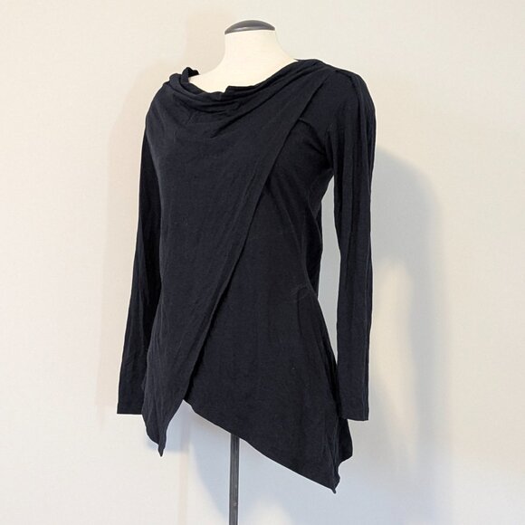 FIG Asymmetric Cowl Neck Shirt Black/Navy Medium - Picture 2 of 4